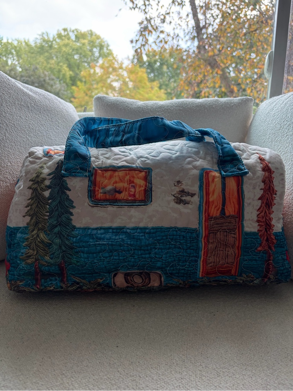 Quilted Teal and White Travel Duffle